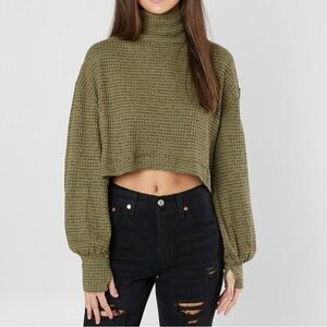 Free People Waffleknit Turtleneck Army Green Size Small
